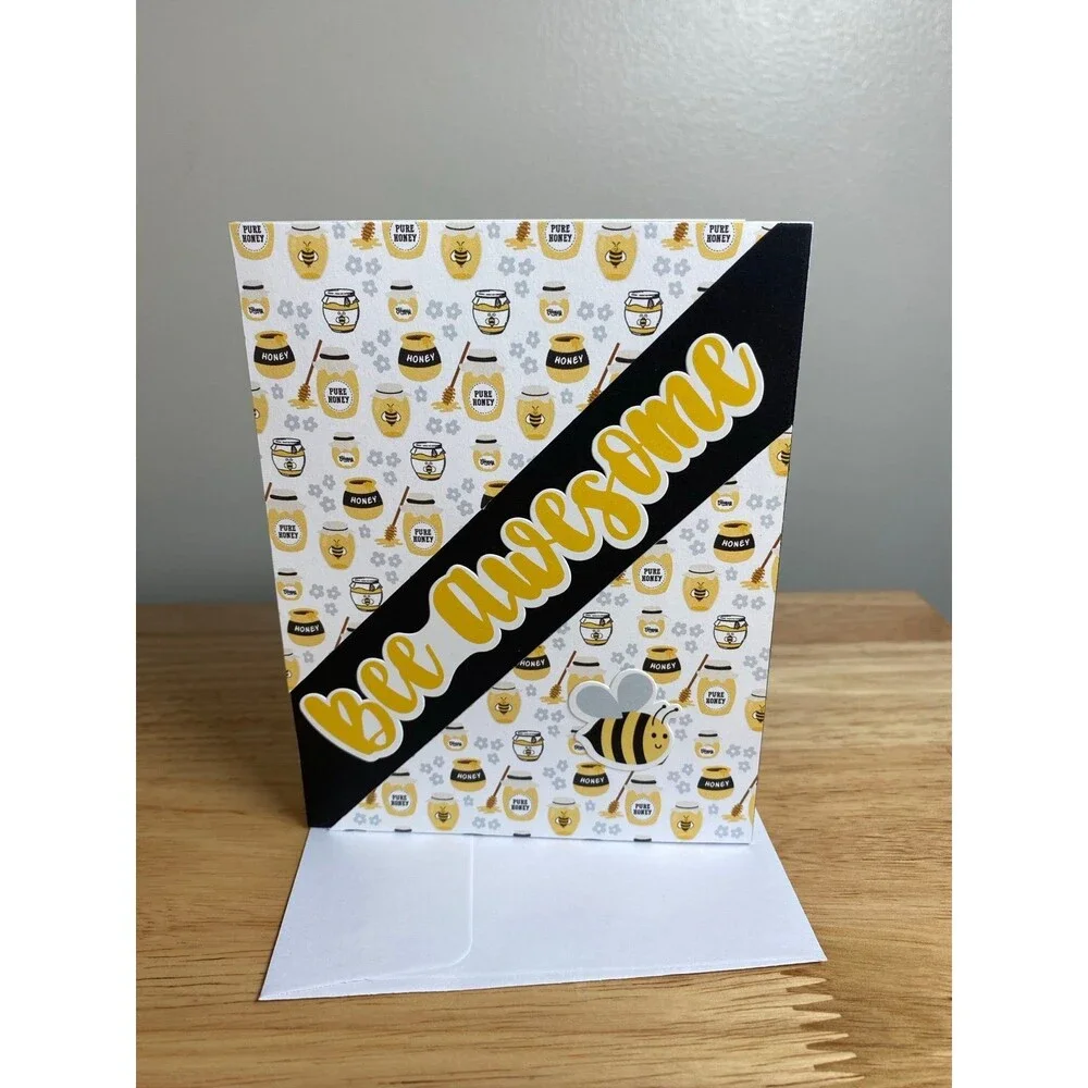 Bee & Honey Greeting Card – Handmade A2 Card – All Occasion Blank Card
